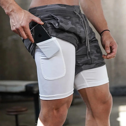 2-in-1 Quick Dry Camo Running Shorts